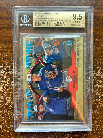 2019 Bowman TPTOR Nate Pearson / Bo Bichette / Vladimir Guerrero Jr Chrome-Talent Pipeline SuperFractor 1/1 BGS 9.5