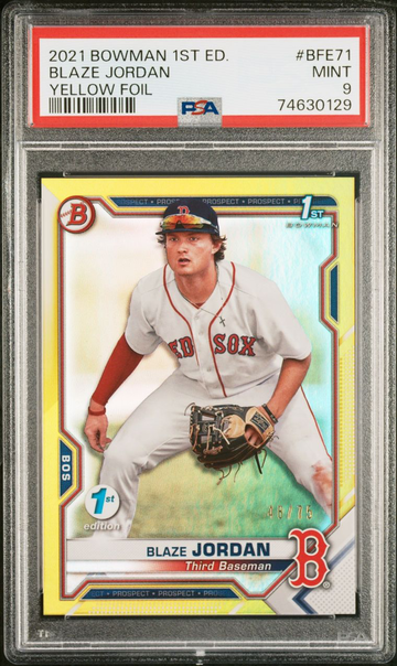 2021 Bowman 1st Edition BFE71 Blaze Jordan Yellow Foil PSA 9