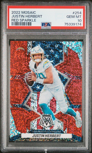 2022 Panini Mosaic 254 Justin Herbert Red Sparkle PSA 10