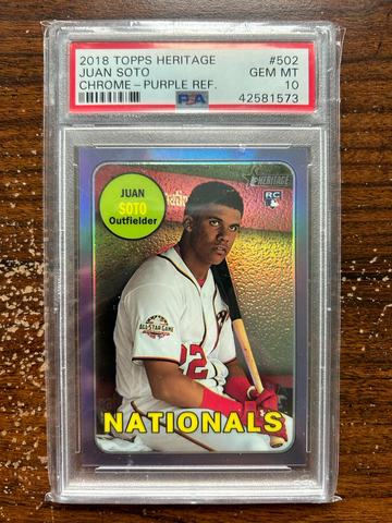 2018 Topps Heritage 502 Juan Soto RC Chrome-Purple Refractor PSA 10