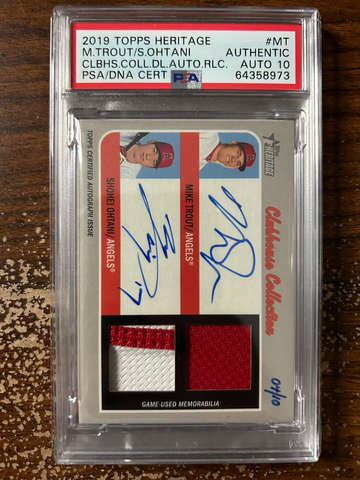 2019 Topps Heritage MT Mike Trout / Shohei Ohtani Clubhouse Collection Dual Autographs Relic PSA Authentic / 10