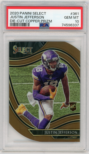 JUSTIN JEFFERSON 2020 Panini Select Copper Prizm Field Level Die Cut Rc #361 PSA 10