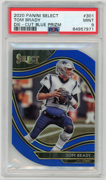 TOM BRADY 2020 Panini Select Field Level Blue Prizm Die Cut #301 PSA 9