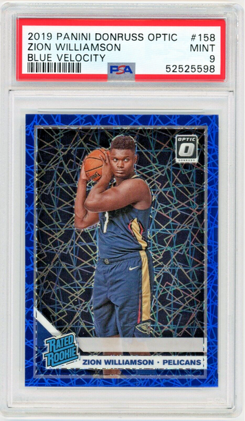 ZION WILLIAMSON 2019-20 Panini Donruss Optic Blue Velocity Prizm Rc #158 PSA 9
