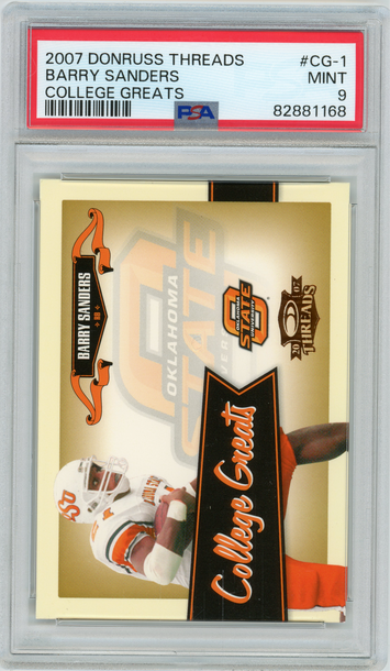 BARRY SANDERS 2007 Donruss Threads College Greats #CG-1 PSA 9