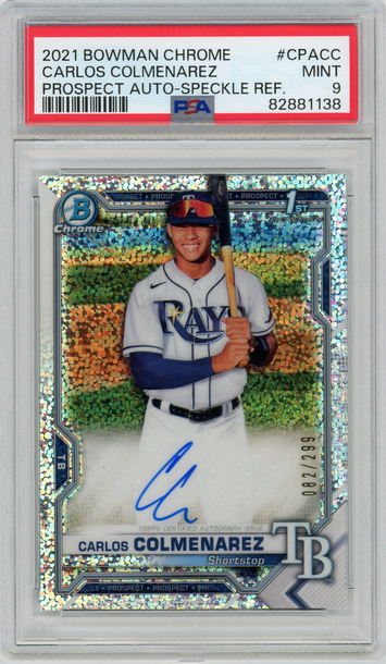 CARLOS COLMENAREZ 2021 Bowman Chrome Speckle Refractor Auto Rc #82/299 PSA 9
