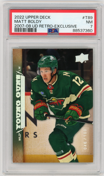 MATT BOLDY 2022-23 Upper Deck Young Guns Retro 07-08 UD Exclusives Rc #46/100 PSA 7