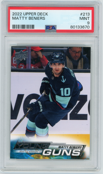 MATTY BENIERS 2022-23 Upper Deck Young Guns Rc #213 PSA 9