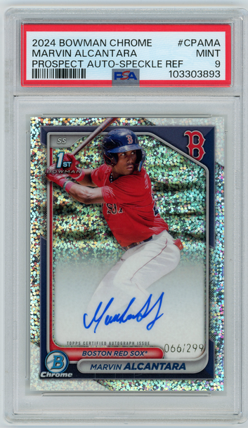 MARVIN ALCANTARA 2024 Bowman Chrome 1st Speckle Refractor Auto Rc #66/299 PSA 9