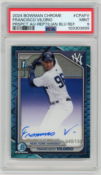FRANCISCO VILORIO 2024 Bowman Chrome 1st Reptilian Blue Refractor Auto Rc #40/150 PSA 9