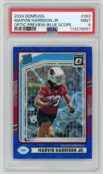 MARVIN HARRISON JR 2024 Panini Donruss Optic Preview Blue Scope Prizm Rc #393 PSA 9