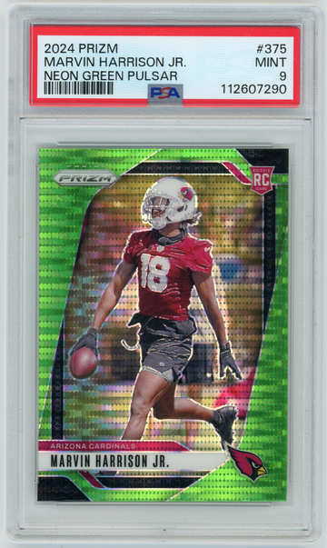 MARVIN HARRISON JR 2024 Panini Prizm Neon Green Pulsar Rc #375 PSA 9
