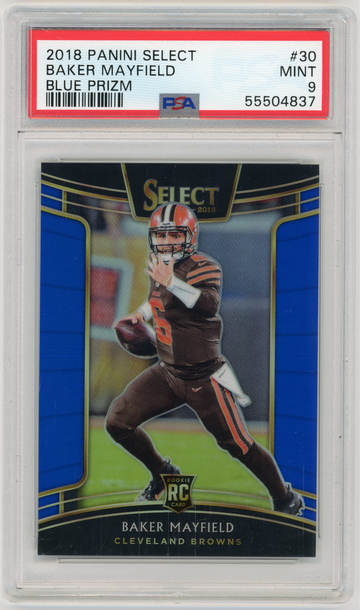 BAKER MAYFIELD 2018 Panini Select Blue Prizm Rc #104/175 PSA 9
