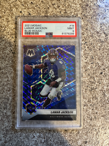 2021 Panini Mosaic Lamar Jackson Blue Mosaic PSA 9