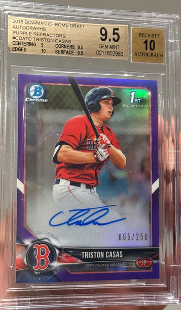 2018 Bowman Chrome Triston Casas 1st Rookie Purple Auto Refractor /250 BGS 9.5 Auto 10 
