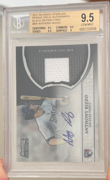 2011 Bowman Sterling Anthony Rizzo Rookie Patch Auto Black Refractor /25 BGS 9.5 Auto 10