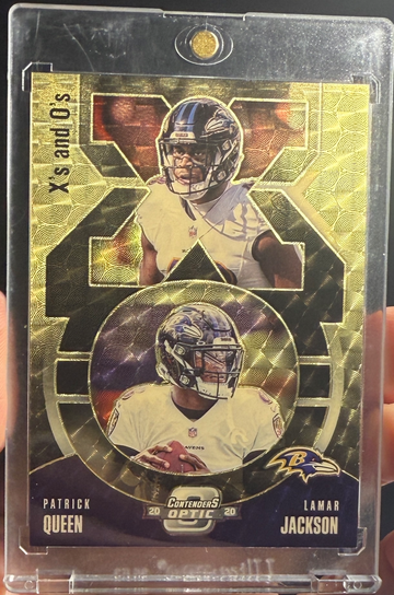 2020 Contenders Optic Lamar Jackson Patrick Queen X's and O's Gold Vinyl 1/1