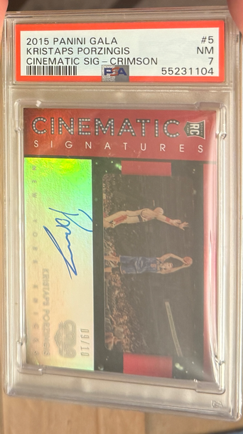 2015 Gala Kristaps Porzingis Cinematic Rookie Signatures Crimson /10 PSA 7