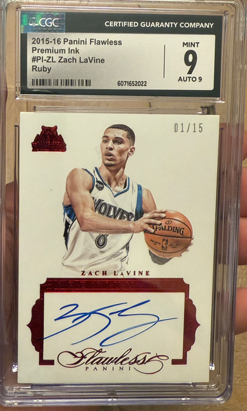 2015-16 Flawless Zach Lavine Premium Ink Ruby Auto /15 CGC 9