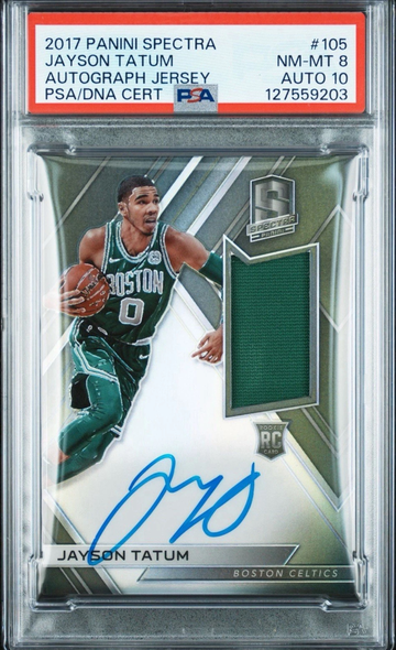 2017 Spectra Jayson Tatum Rookie Patch Auto RPA Jersey Prizm /299 PSA 8 Auto 10