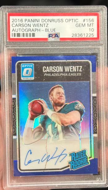 2016 Donruss Optic Carson Wentz Rookie Auto Blue /75 PSA 10