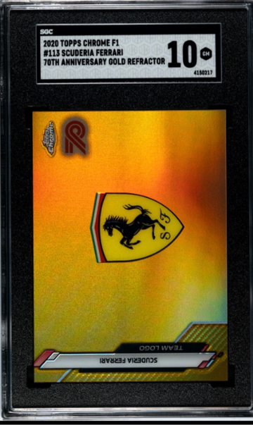 2020 Topps Chrome F1 Scuderia Ferrari Logo 70th Anniversary Gold Refractor SGC 10