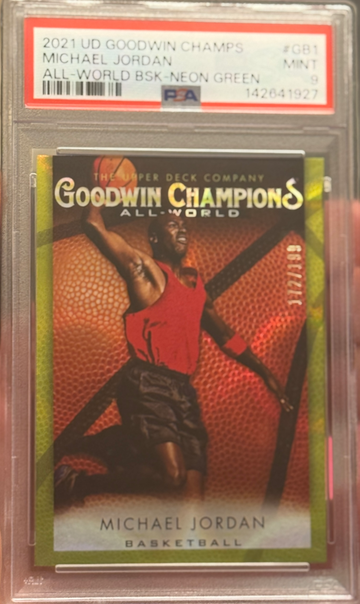 2021 Upper Deck Goodwin Champions Michael Jordan All-World Neon Green Basketball /199 PSA 9