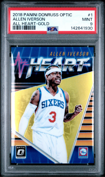 2018 Donruss Optic Allen Iverson All Heart Gold /10 PSA 9