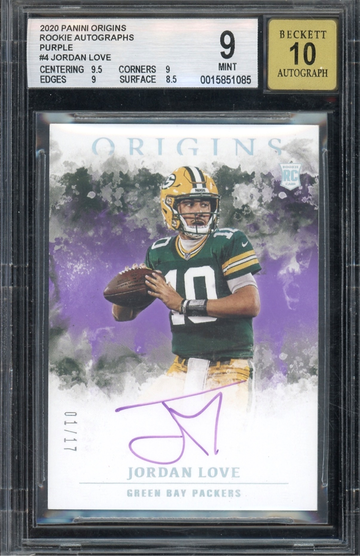 2020 Panini Origins Jordan Love Rookie Autograph Purple /17 BGS 9 Auto 10