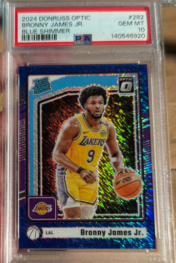 2024 Donruss Optic Bronny James Rated Rookie Blue Shimmer /75 PSA 10