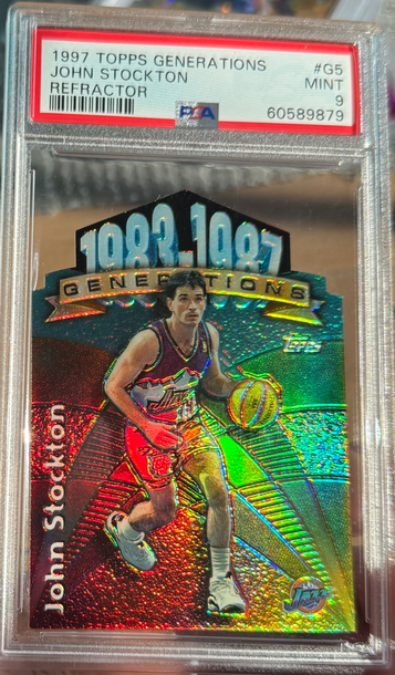1997 Topps John Stockton Generations Refractor PSA 9