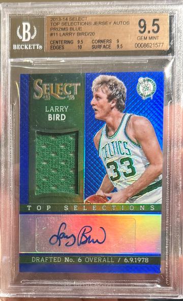 2013 Select Larry Bird Top Selections Jersey Blue Prizm /20 BGS 9.5 Auto 10