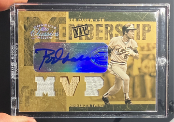 2005 Donruss Classics Rod Carew Membership VIP Signature Materials Jersey Bat Auto /10