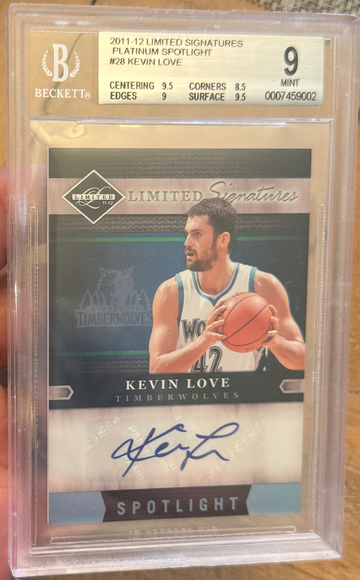 2011 Panini Limited Kevin Love Spotlight Signatures Platinum 1/1 BGS 9 Auto 10