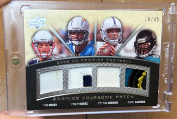 2008 UD Premier Tom Brady Peyton Manning Philip Rivers Quad Dirty Game Worn Patch /45