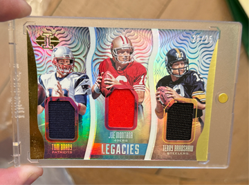2017 Illusions Tom Brady Joe Montana Terry Bradshaw Legacies Game Worn Jersey /25