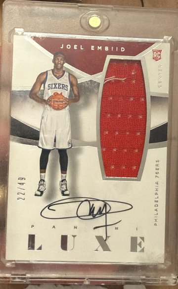 2014-15 Panini Luxe Joel Embiid Rookie Patch Auto RPA /49