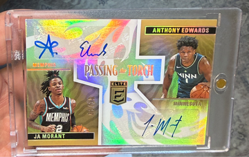 2020 Donruss Elite Ja Morant Anthony Edwards Passing The Torch Rookie Gold Auto /10