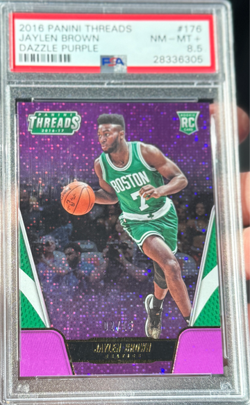 2016 Panini Threads Jaylen Brown Rookie Purple Dazzle /15 PSA 8.5
