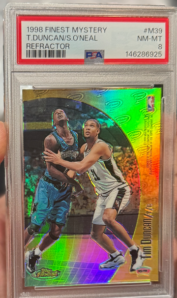 1999 Finest Tim Duncan Shaquille O'Neal Mystery Refractor PSA 8