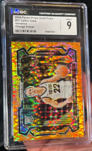 2024 Panini Prizm Draft Picks Caitlin Clark Variation Orange Pulsar Rookie /49 CGC 9