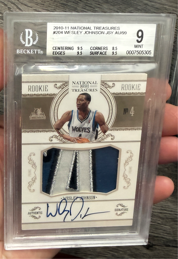 2010 National Treasures Wesley Johnson Rookie Patch Autograph RPA /99 BGS 9 Auto 10