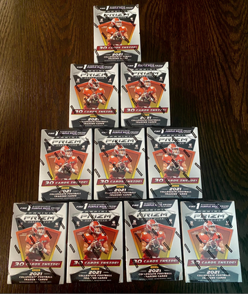 10 Box Lot of 2021 Prizm Draft NFL Football Blaster Boxes ~ Justin Fields, Mac Jones, Trevor Lawrence, Chase