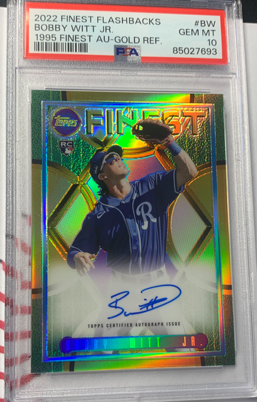 2022 TOPPS FINEST FLASHBACK BOBBY WITT JR. RC GOLD REFRACTOR AUTO /15 ON CARD! PSA GEM MT 10 FRESH SLAB POP 2! 
