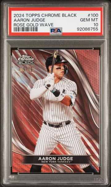 2024 TOPPS CHROME BLACK #100 AARON JUDGE ROSE GOLD WAVE PSA 10 /15