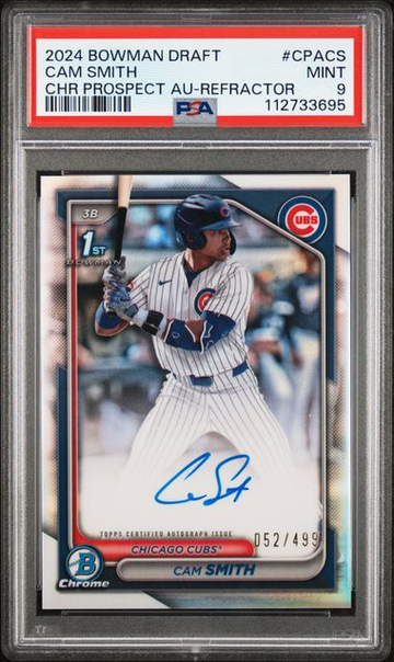 2024 BOWMAN DRAFT CHROME PROSPECT AUTOGRAPHS #CPACS CAM SMITH CHR PROSPECT AU-REFRACTOR PSA 9 /499