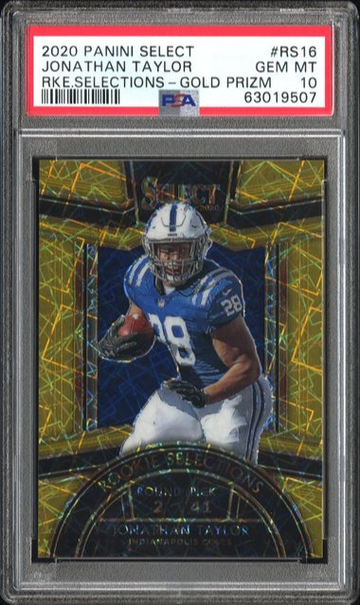 JONATHAN TAYLOR 2020 PANINI SELECT ROOKIE SELECTIONS SELECTIONS-GOLD /10 PSA 10