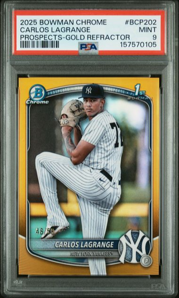 CARLOS LAGRANGE 2025 BOWMAN CHROME PROSPECTS-GOLD REFRACTOR /50 PSA 9
