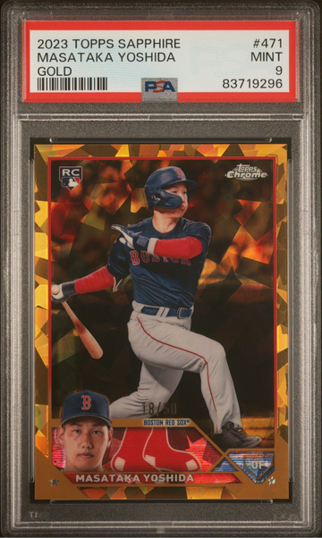 Masataka Yoshida 2023 Topps Chrome Sapphire #471 Rookie Gold Refractor /50 RC Red Sox PSA 9