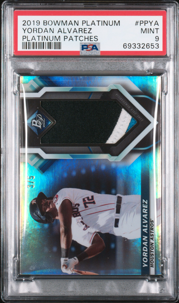 2019 Bowman Platinum Platinum Patches /5 2018 Futures Game Used Patch Prospect Card Yordan Alvarez PSA 9 MINT